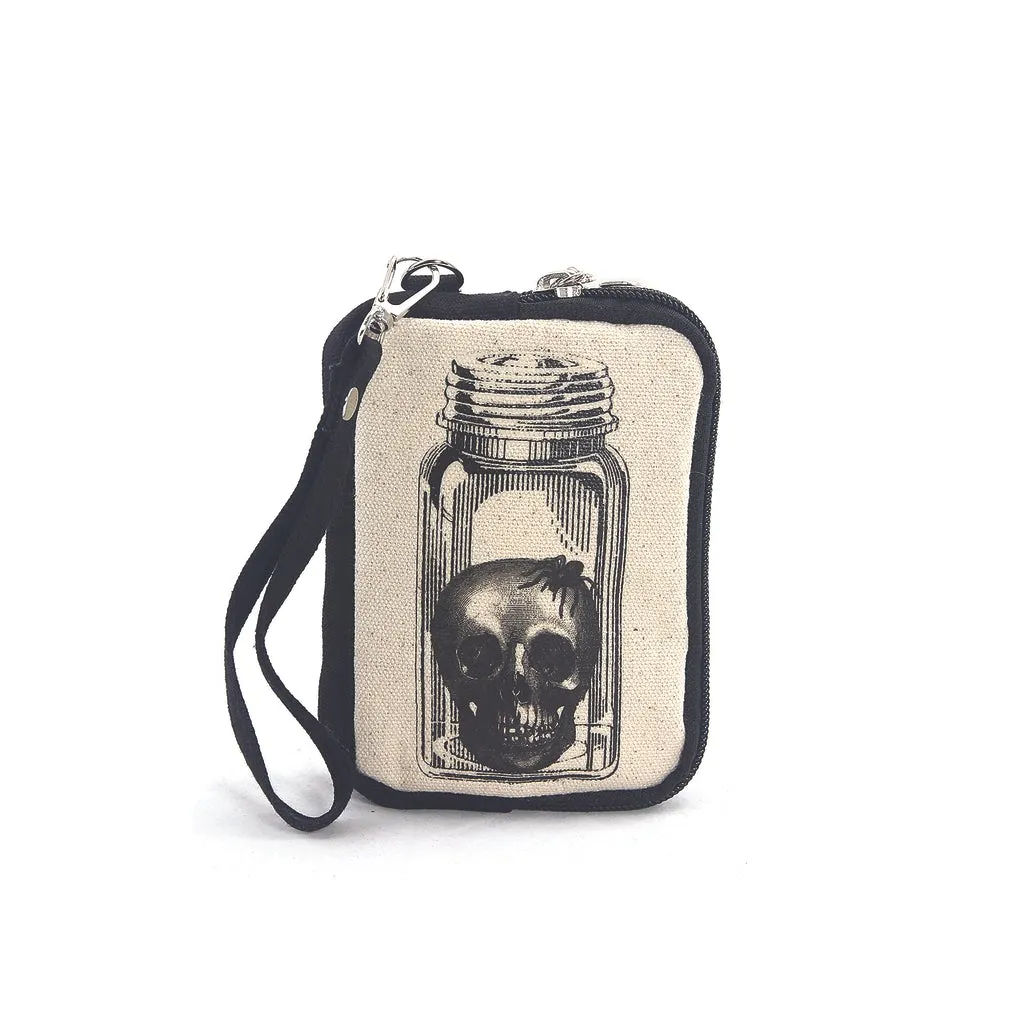 Skull in Jar Canvas Wristlet