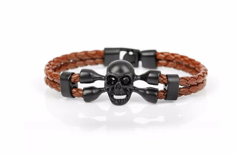 Skull Leather Men Bracelet