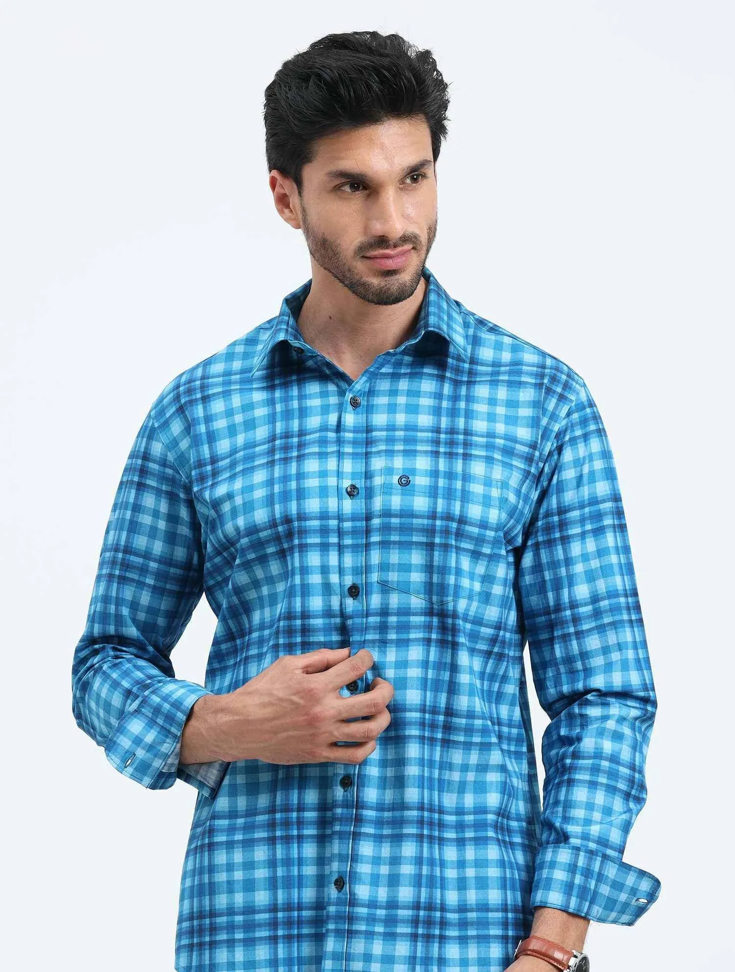 Sky Blue Check Full Sleeve Shirt