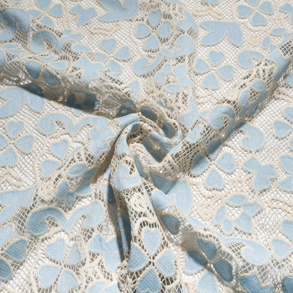 Sky Blue Floral Embroidered Microfibre