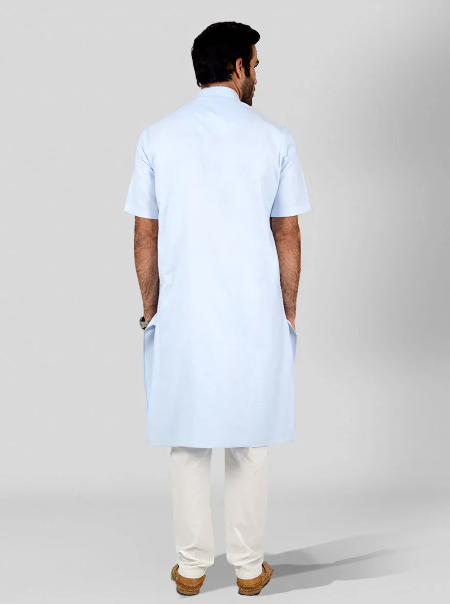 Sky Blue Self Textured Regular Fit Modi Kurta | JadeBlue