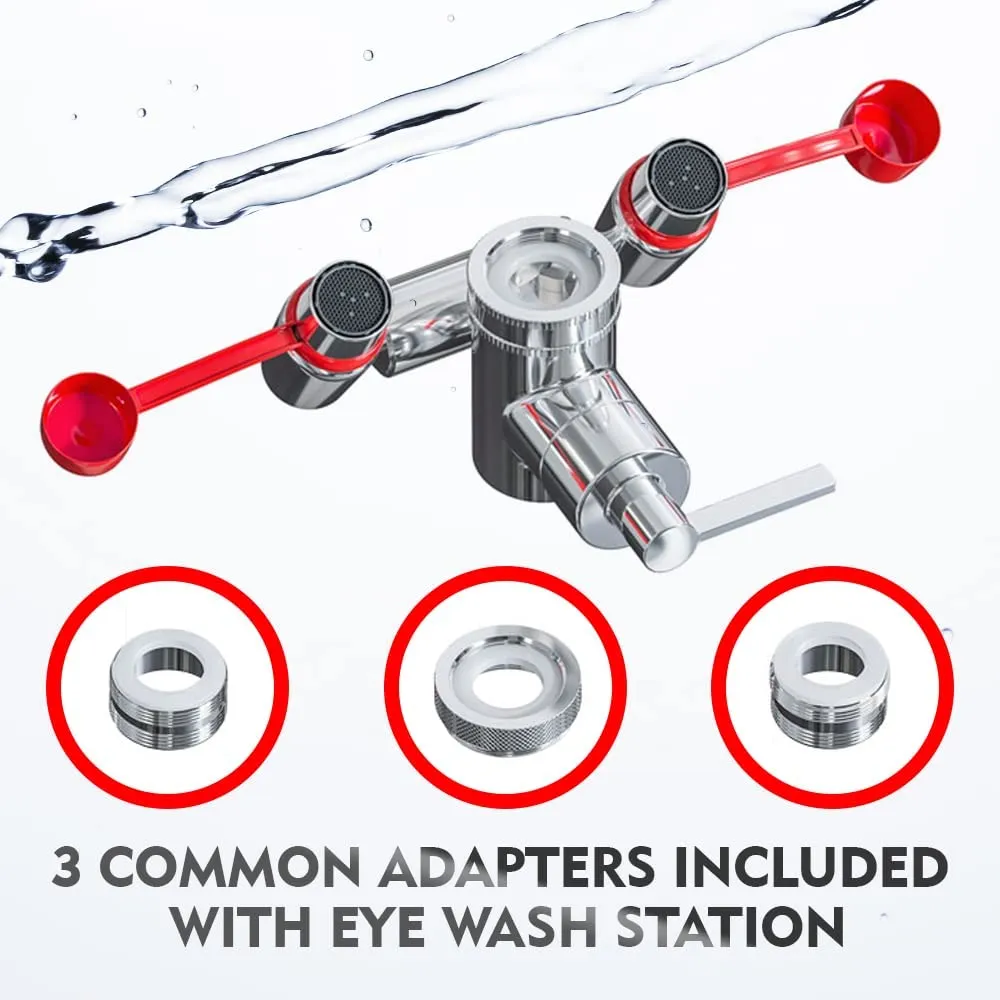 Skywin Eye Wash Station Osha Approved - Fast Activating Faucet Mounted Eye Wash Station Sink Attachment - 1x Continuous Flow Eyewash Station,3X Common Sink Adapters,2X Inspection Tags,1x Eye Wash Sign