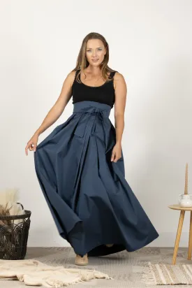 Slate Blue High Waist Pleated Maxi Skirt