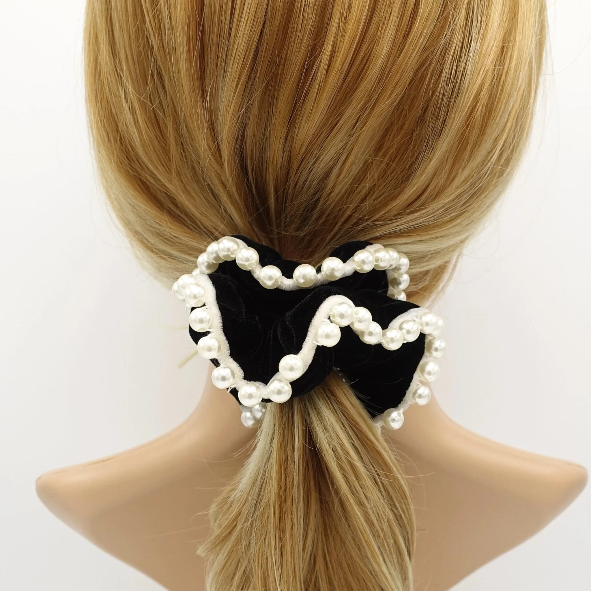 sleek pearl ball trim silk velvet scrunchies decorated hair elastic scrunchy women hair accessories