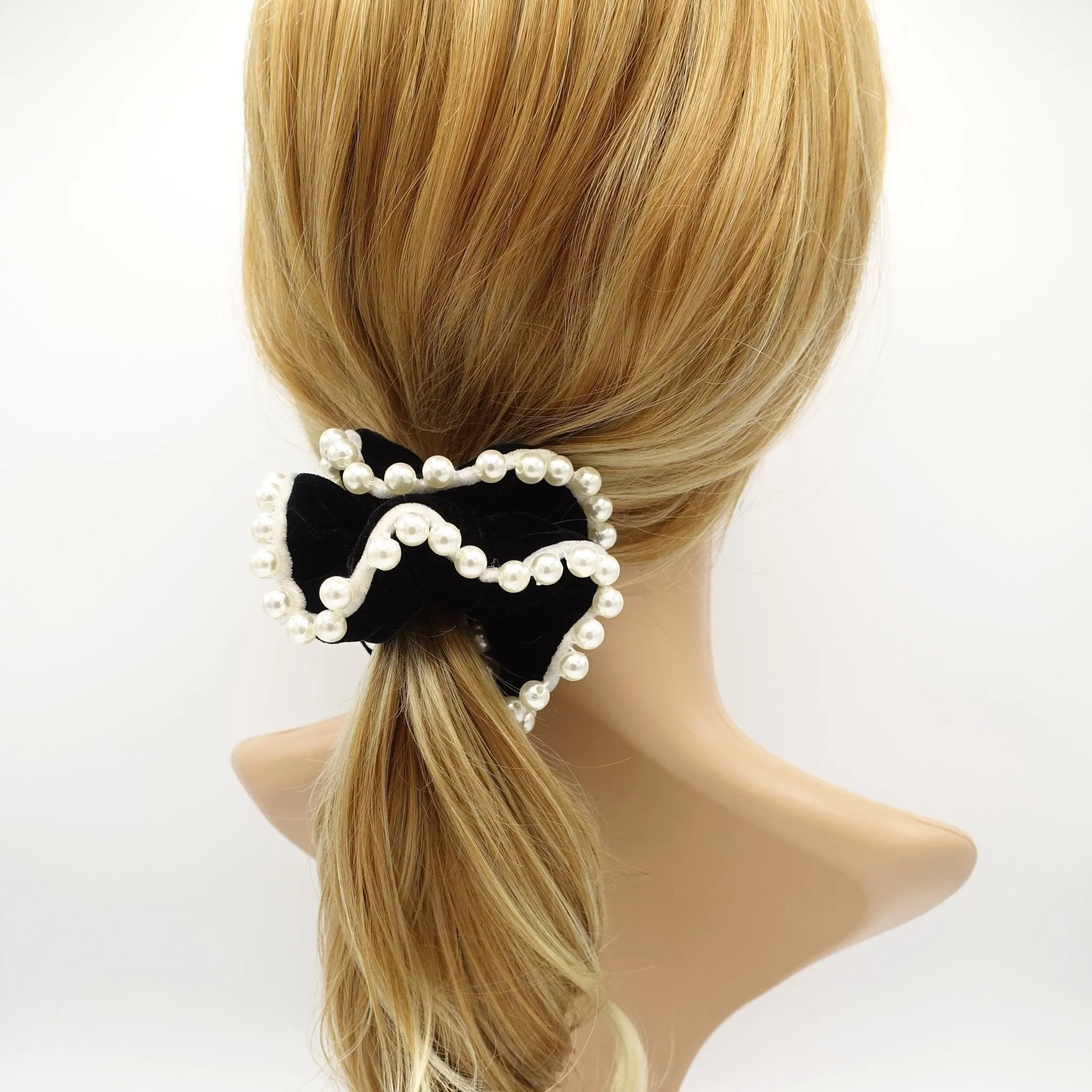 sleek pearl ball trim silk velvet scrunchies decorated hair elastic scrunchy women hair accessories