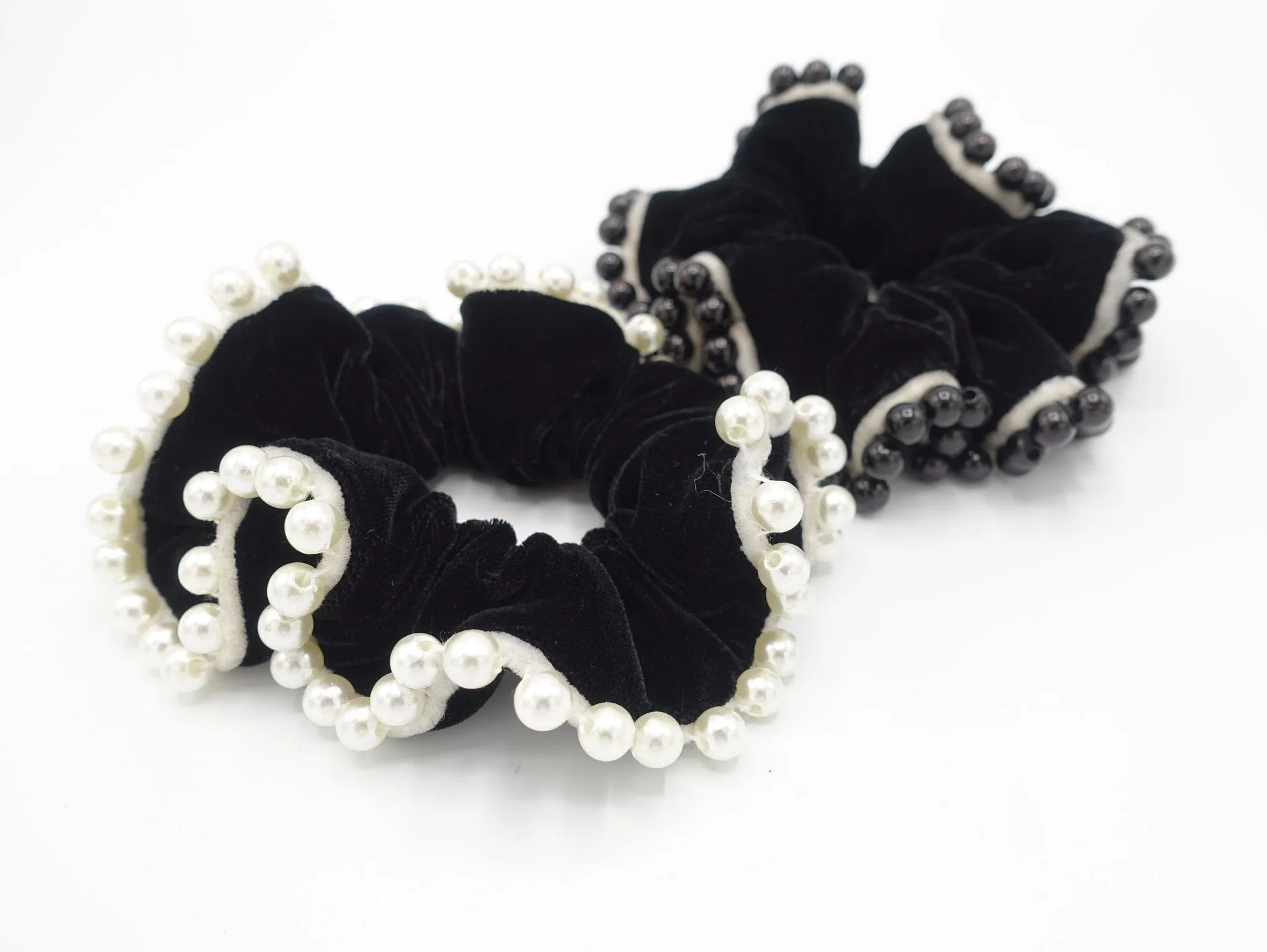 sleek pearl ball trim silk velvet scrunchies decorated hair elastic scrunchy women hair accessories