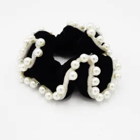 sleek pearl ball trim silk velvet scrunchies decorated hair elastic scrunchy women hair accessories