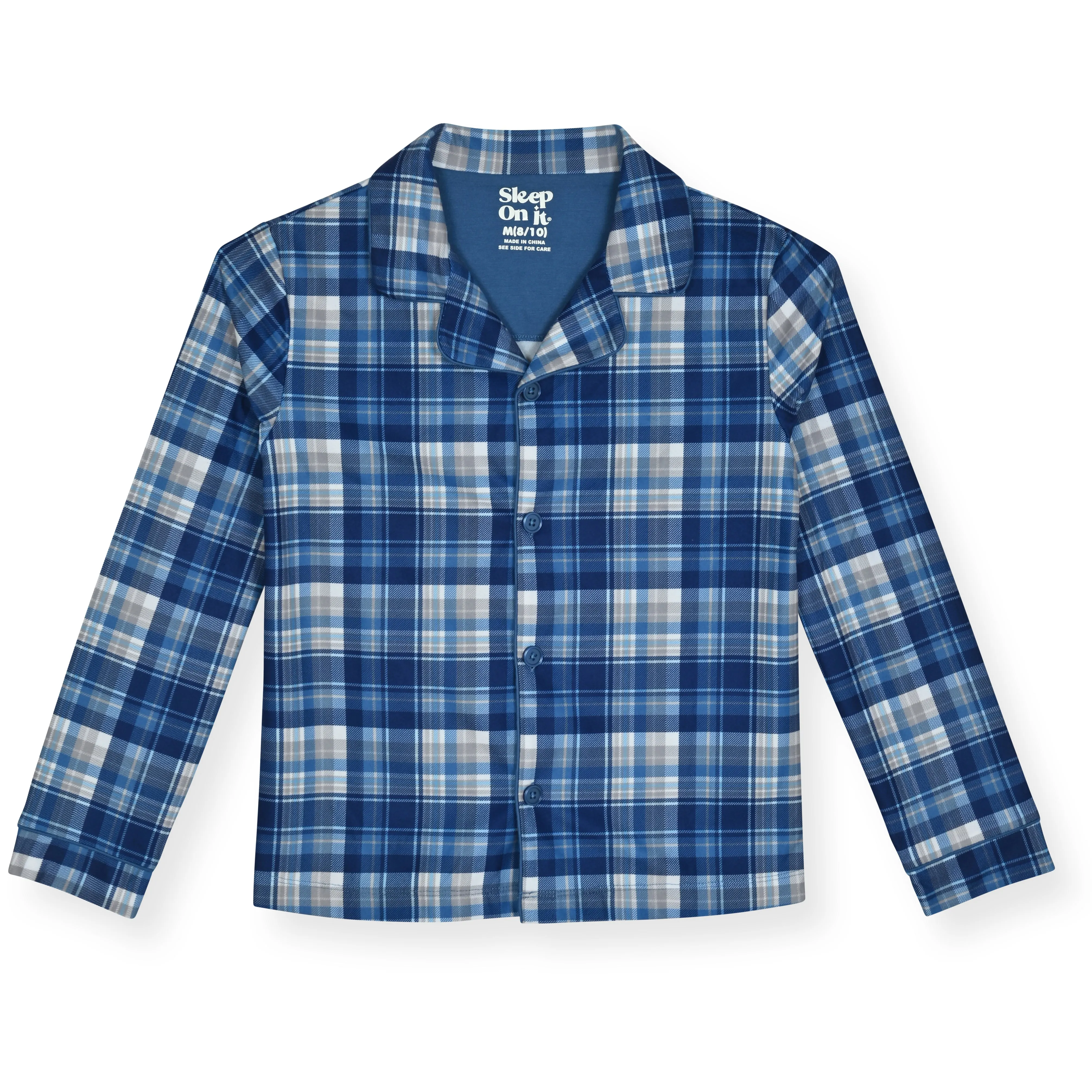 Sleep On It Boys Pajama 2-Piece Jersey Coat Sets - Blue Plaid