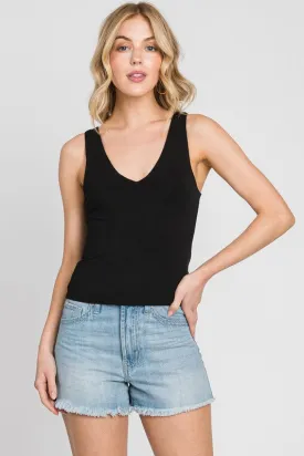 SLEEVELESS LINED V-NECKLINE TANK (BLACK)