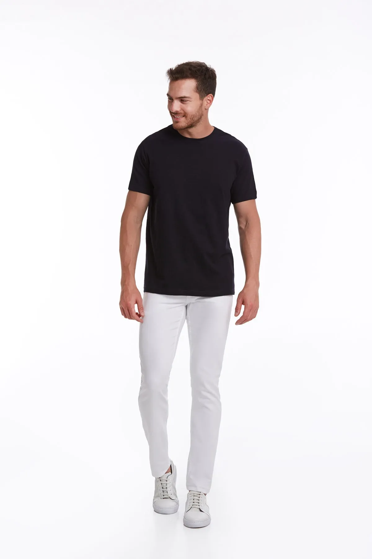 Slim Fit Basic Cotton Navy Crew Neck T-Shirt