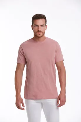 Slim Fit Basic Cotton Pink Crew Neck T-Shirt