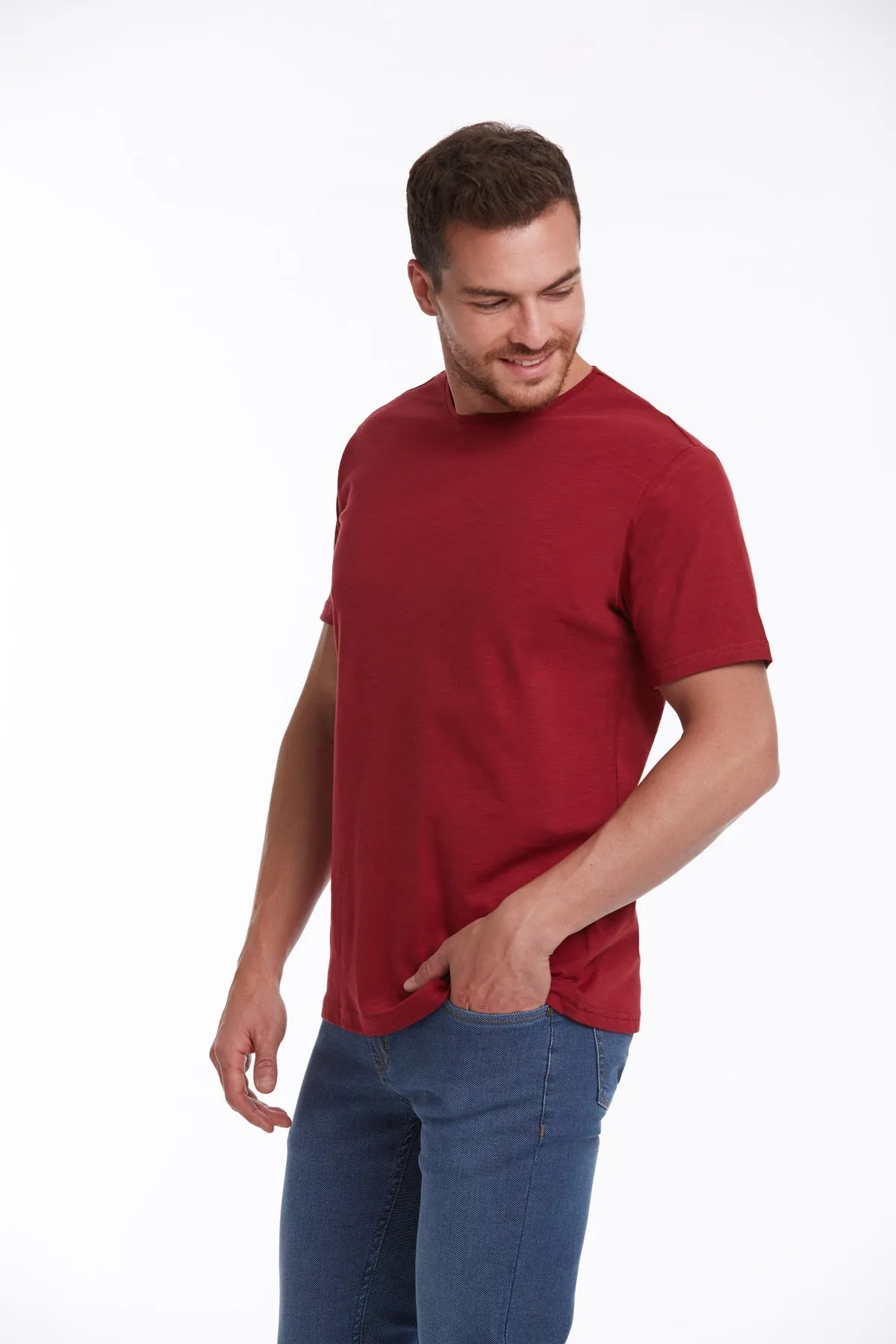 Slim Fit Basic Cotton Red Crew Neck T-Shirt