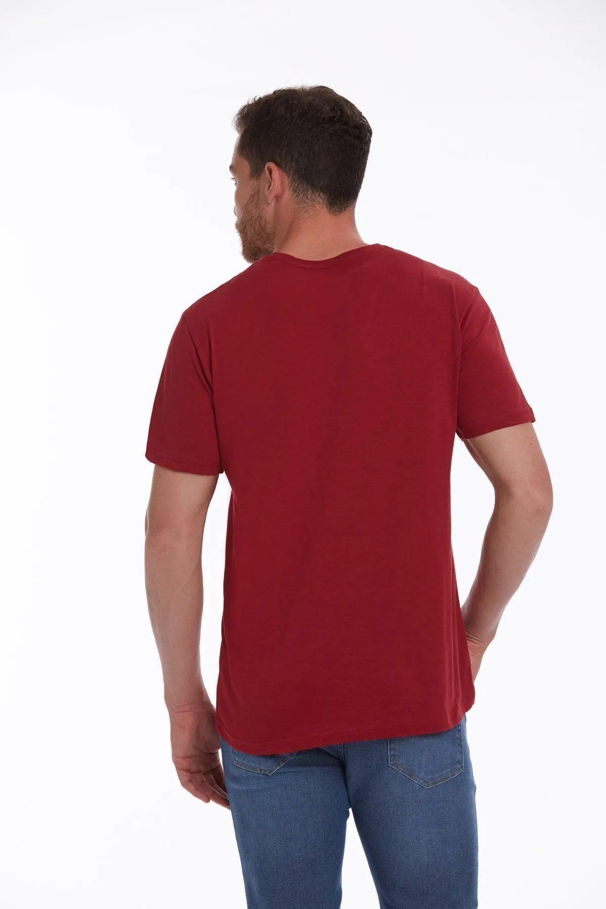 Slim Fit Basic Cotton Red Crew Neck T-Shirt