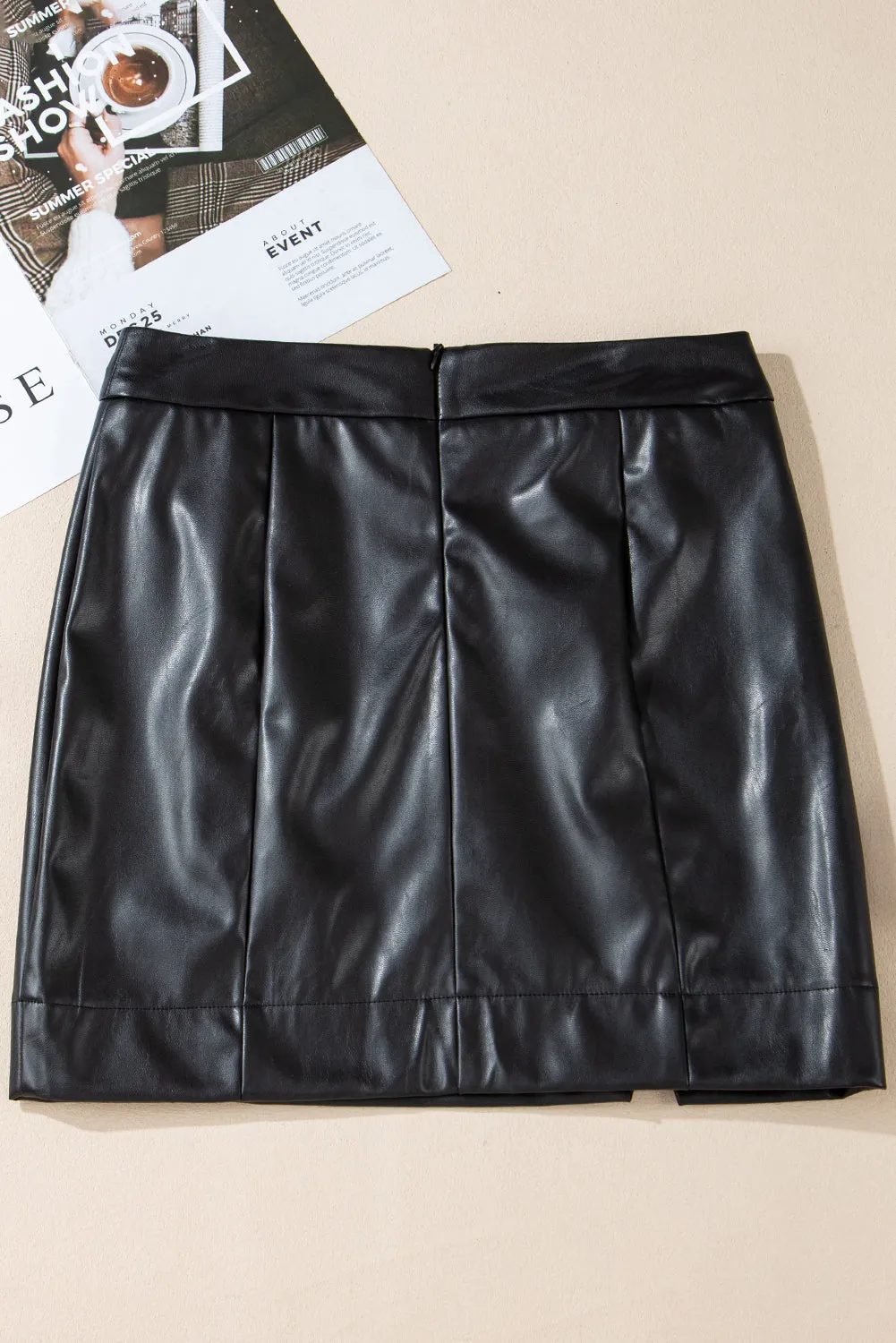 Slim Fit Black Leather High Waist Mini Skirt