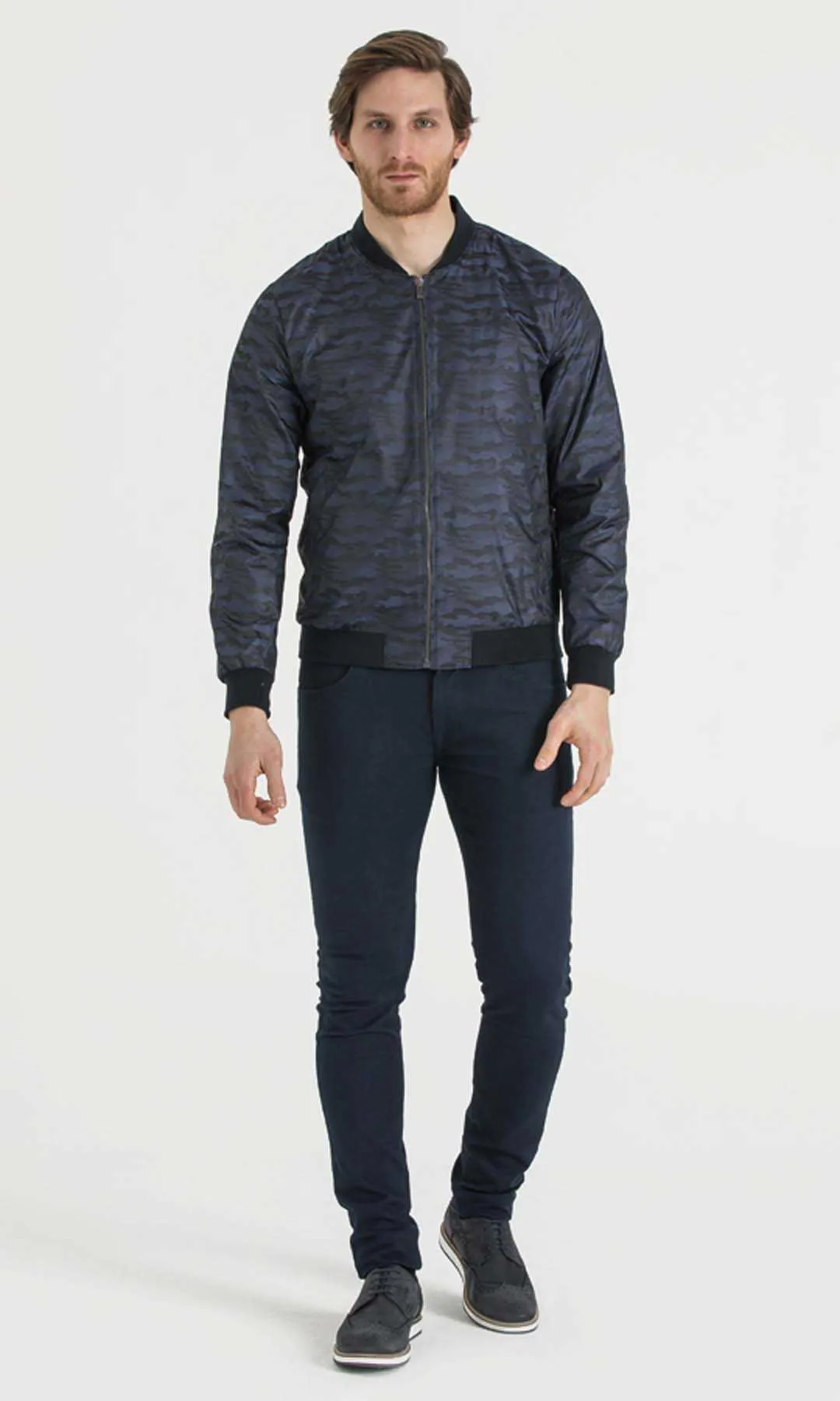 Slim Fit Bomber Cresta Khaki Sport Jacket, Navy D.