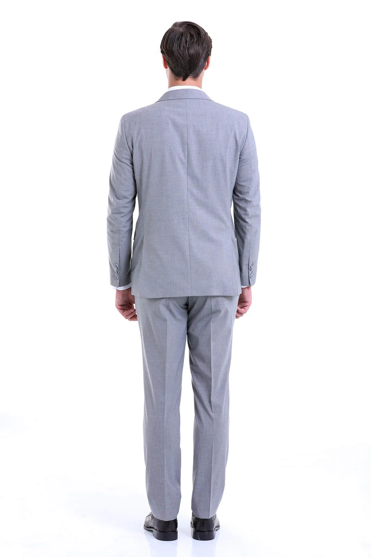 Slim Fit Double Breasted Gray Striped Casual Suit