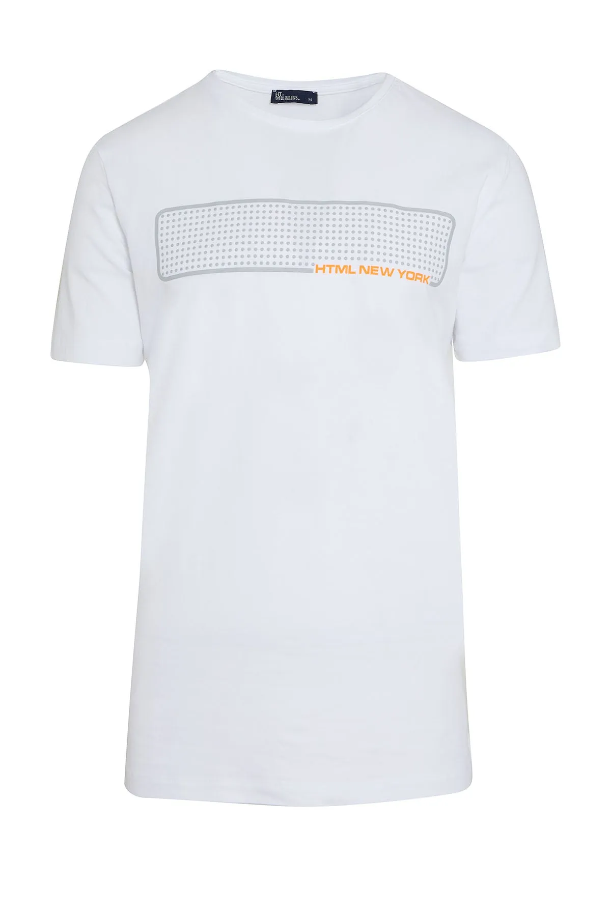 Slim Fit White Printed Cotton Blend Crew Neck T-Shirt