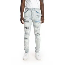 Slim Rip And Repaired Jeans - Hazy Blue