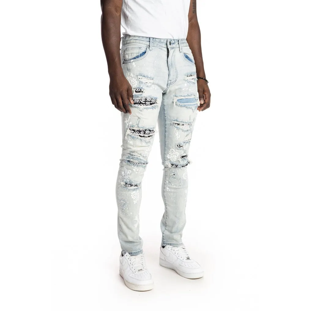 Slim Rip And Repaired Jeans - Hazy Blue