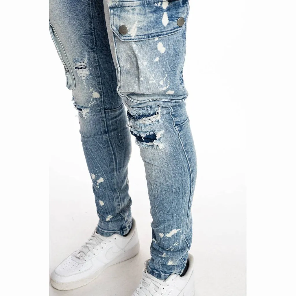 Slim Tapered Multipocket Jeans - Nile Blue