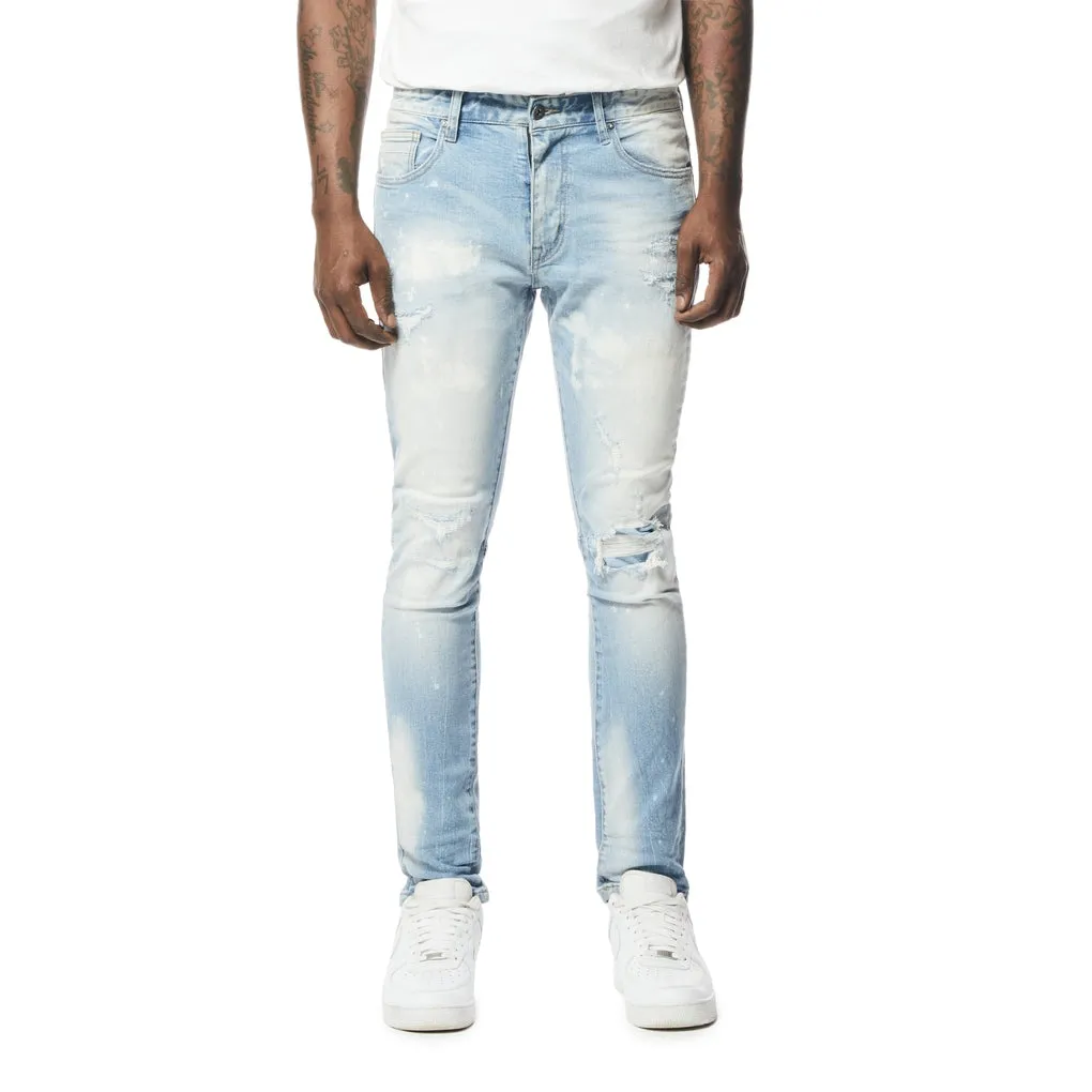 Slim Tapered Rip & Repaired Jeans - Lowell Blue