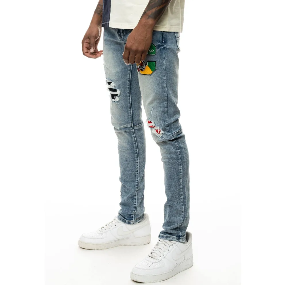 Slim Tapered Tiger Patch Jeans - Orient Blue