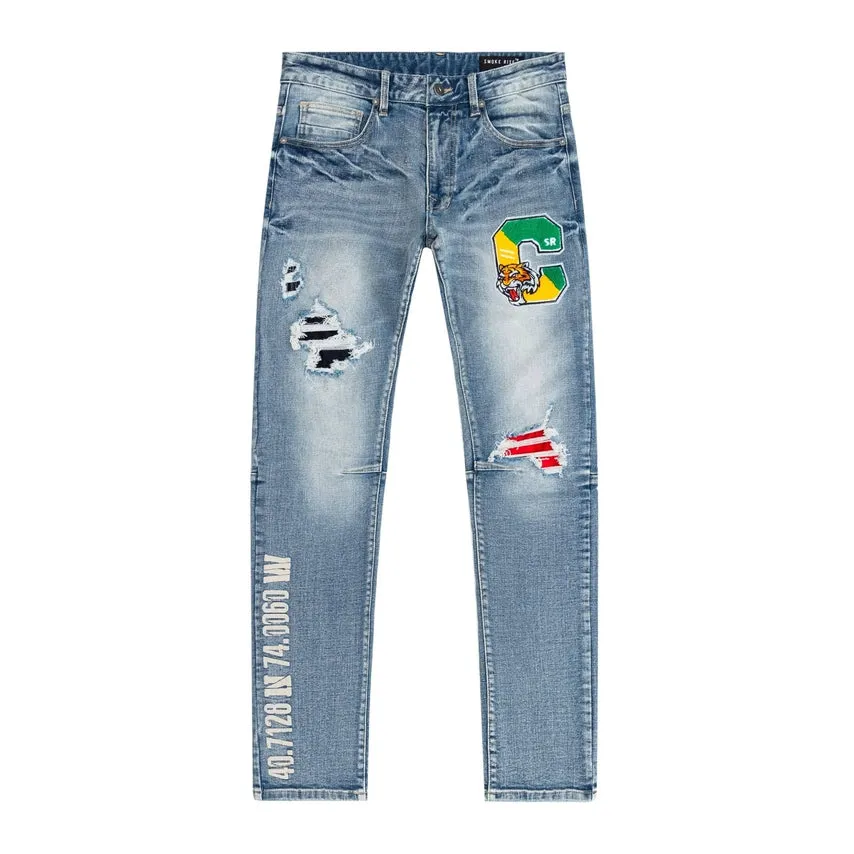 Slim Tapered Tiger Patch Jeans - Orient Blue