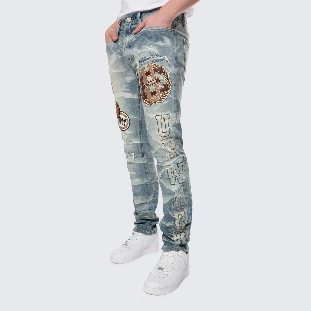 Slim Varsity Patch Jeans - Clyde Blue