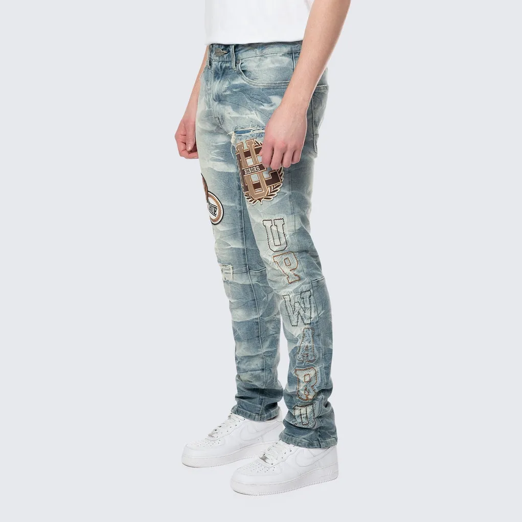 Slim Varsity Patch Jeans - Clyde Blue