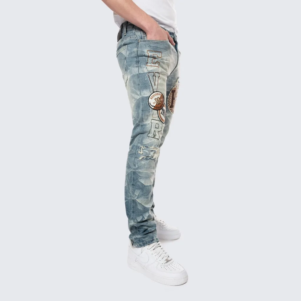 Slim Varsity Patch Jeans - Clyde Blue