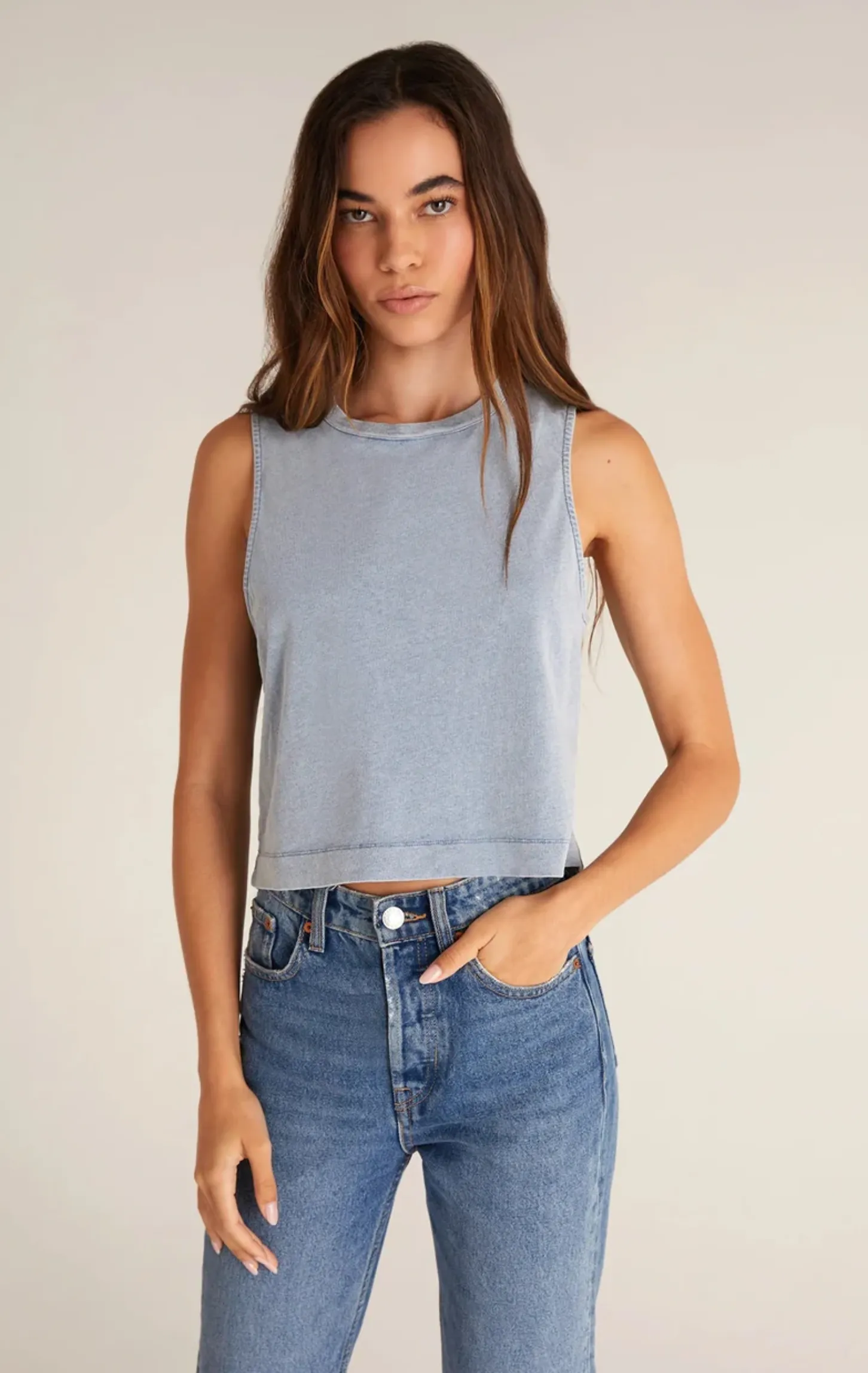 Sloane Jersey Denim Muscle Tank