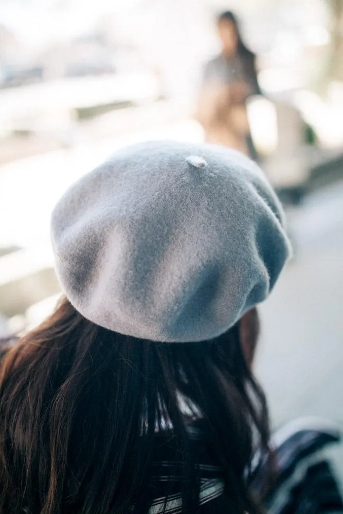 Slouchy Wool Beret in Grey