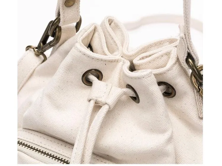 Small Cotton Canvas Bucket Bag Canvas Crossbody Bucket Bag