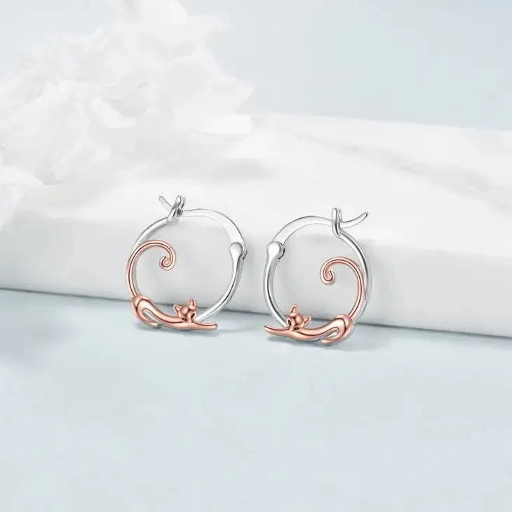 Small Hoop Silver/Rose Gold Cat Earrings - NEW!!!