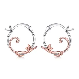 Small Hoop Silver/Rose Gold Cat Earrings - NEW!!!