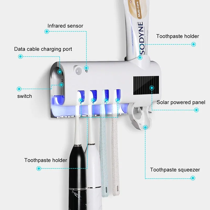 Smart Photocatalyst Automatic UV Toothbrush Steriliser Toothpaste Dispenser