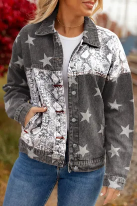 Snakeskin and Star Patchwork Denim Jacket