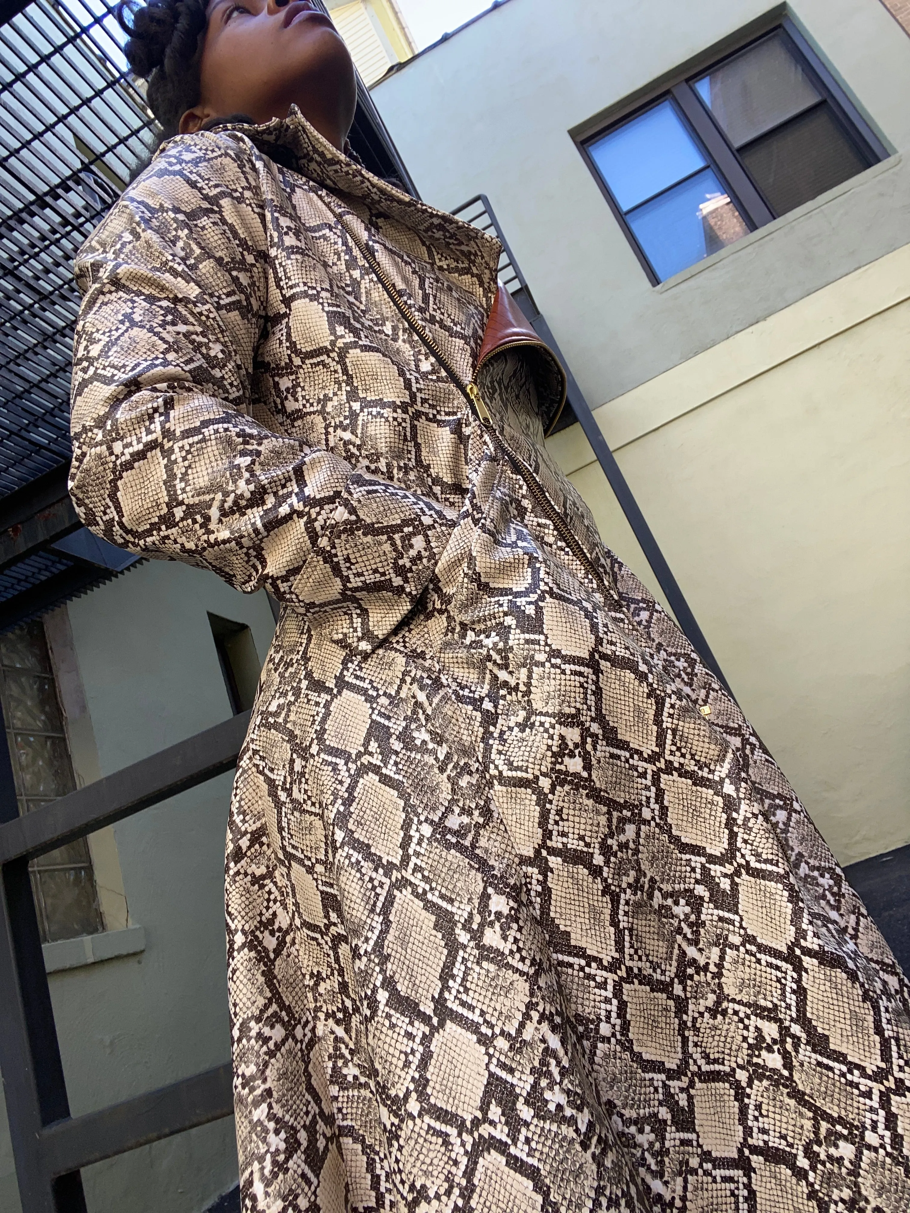 Snakeskin print faux leather “vixen coat”