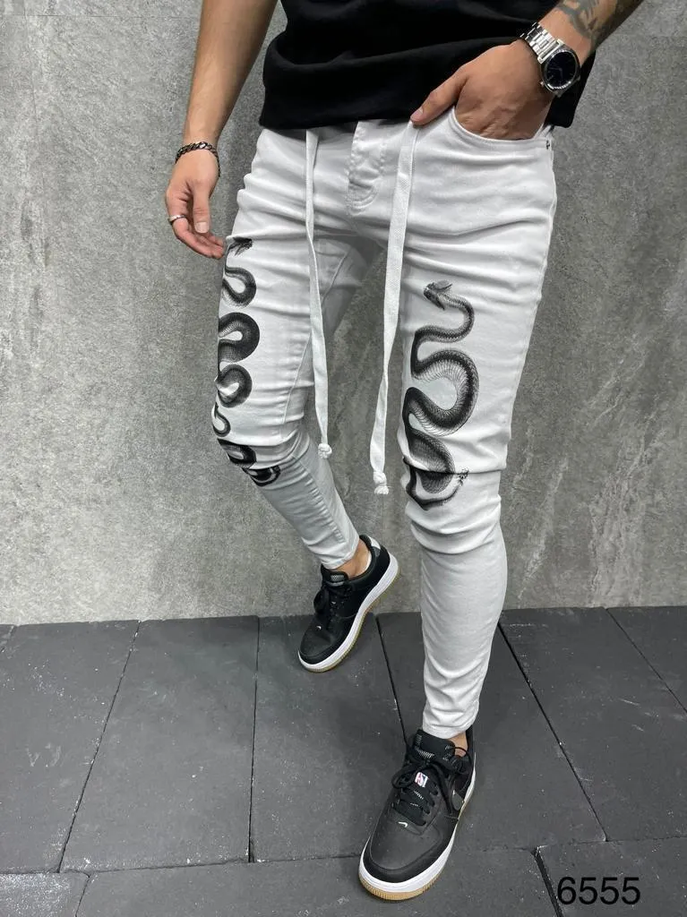 Snakey Skinny Jeans - White Y17A