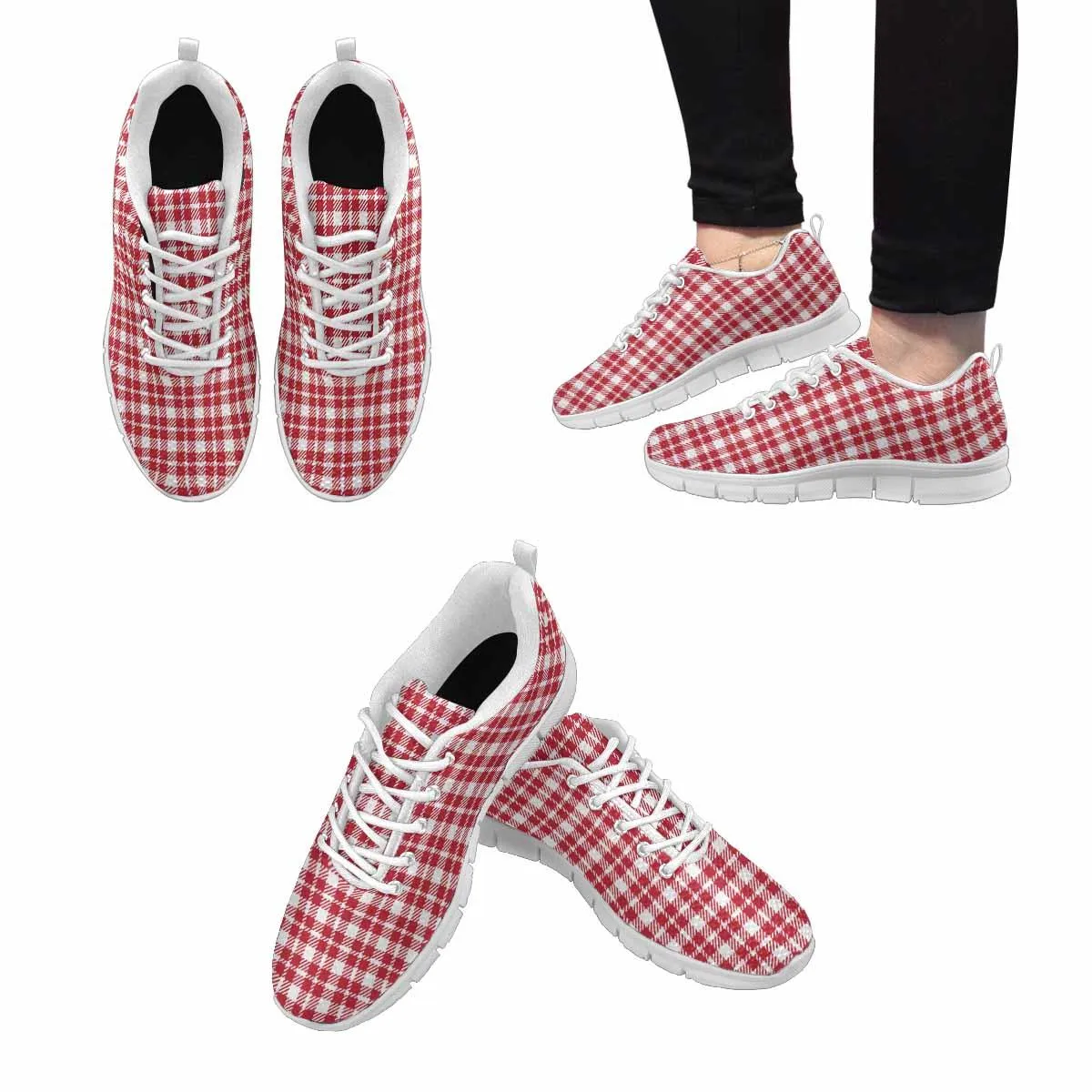 Sneakers For Men,   Buffalo Plaid Red And White - Running Shoes Dg861