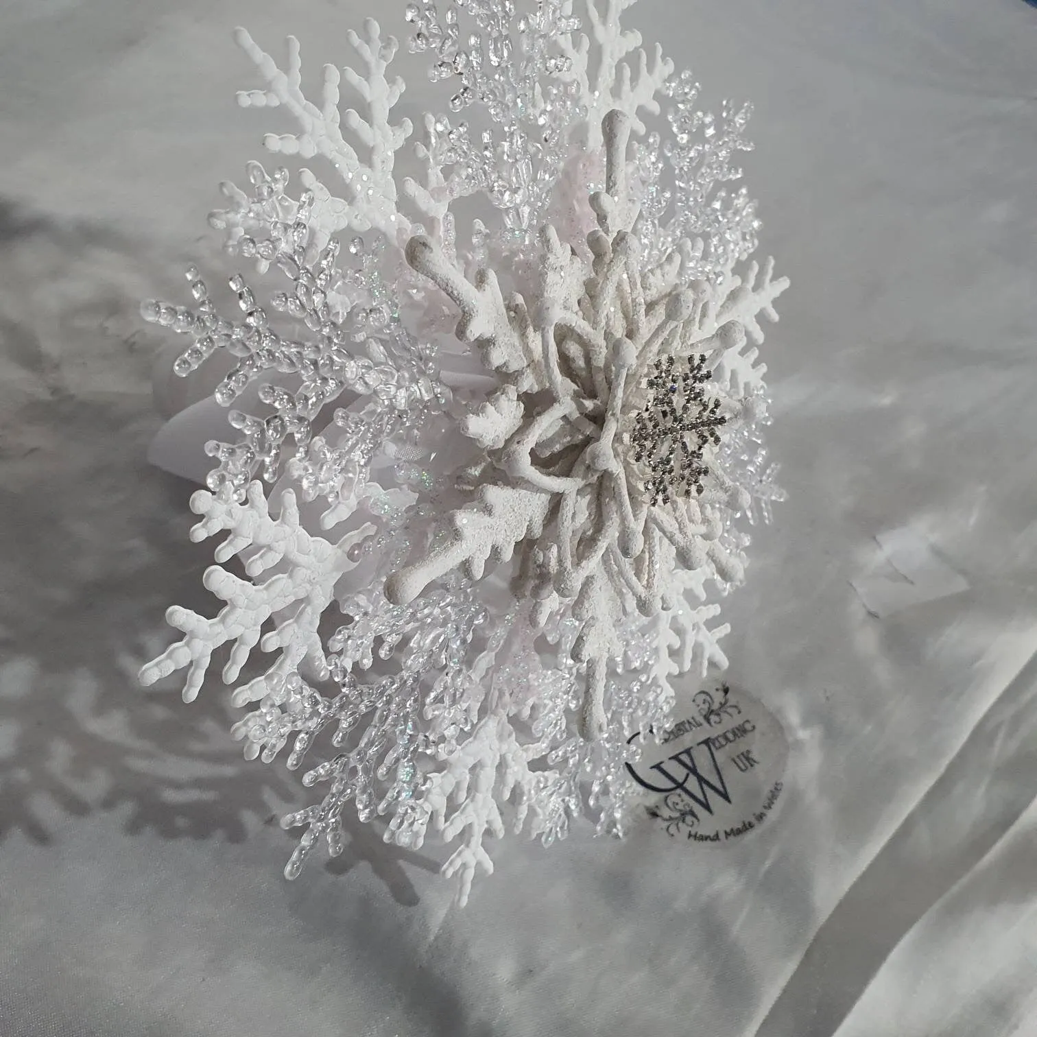 Snowflake bouquet for a Winter wedding bridesmaid by Crystal wedding uk