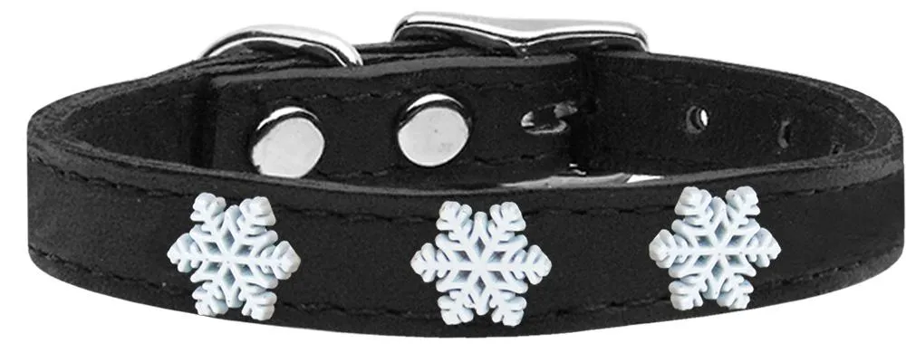 Snowflake Widget Genuine Leather Dog Collar Black 22