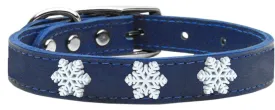 Snowflake Widget Genuine Leather Dog Collar Blue 18