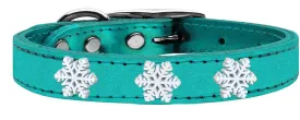 Snowflake Widget Genuine Metallic Leather Dog Collar Turquoise 24