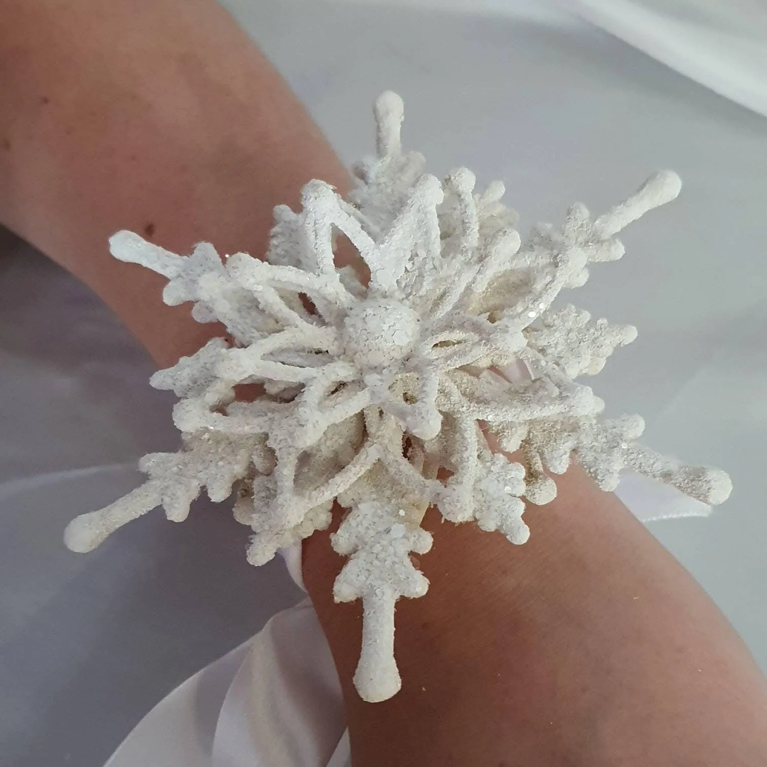 Snowflake wrist corsage for a Winter wedding Wrist 3D Corsage - by Crystal wedding uk