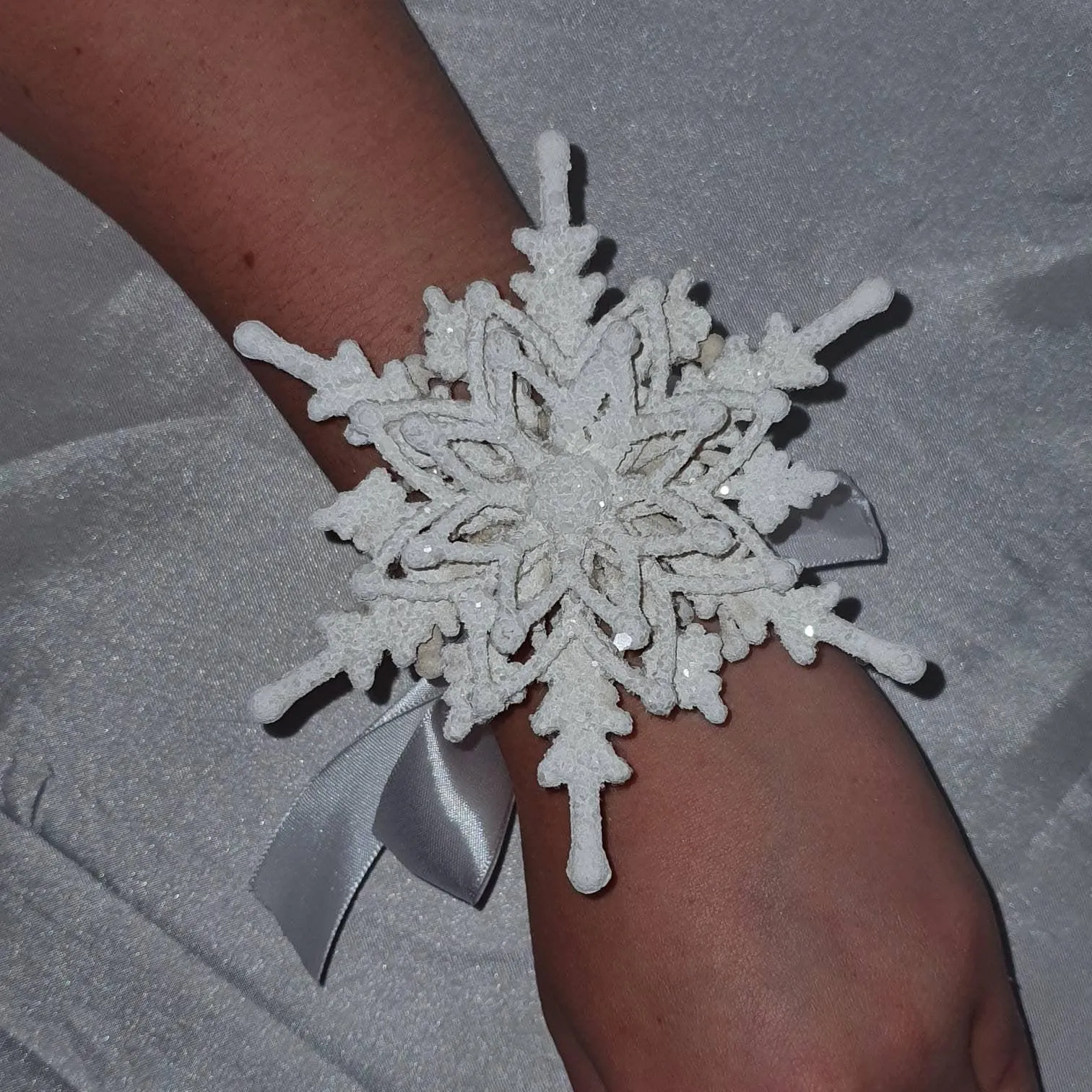 Snowflake wrist corsage for a Winter wedding Wrist 3D Corsage - by Crystal wedding uk