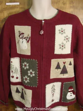 Snowman Patchwork Crafty Funny Christmas Sweater