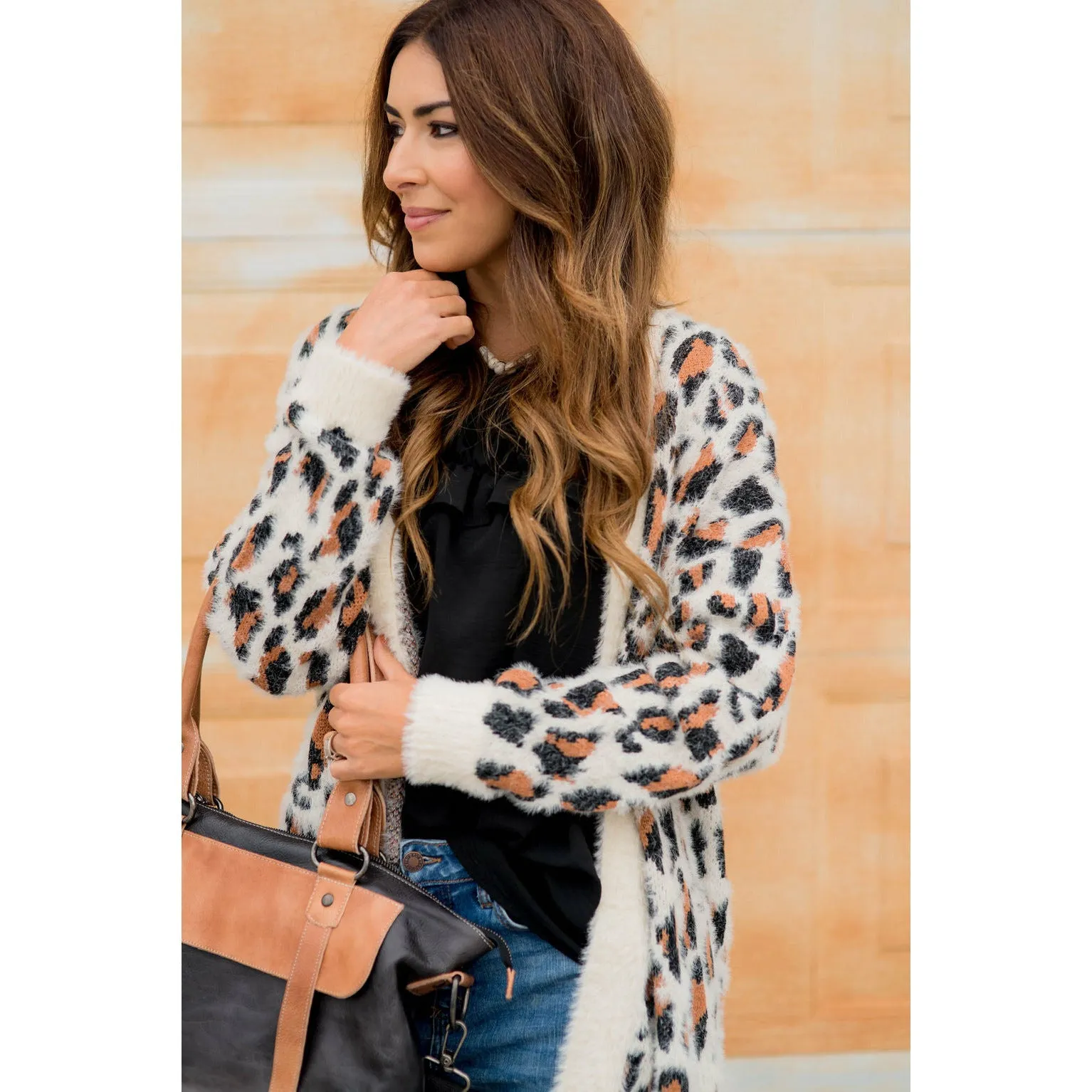 So Soft Solid Trimmed Leopard Cardigan