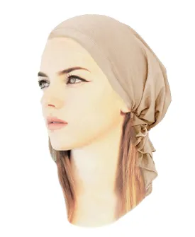 Soft Cotton Light Beige Pre-Tied Headcovering Tichel Snood Head-Scarf Hat in 30 colors! (Beige short - 362)