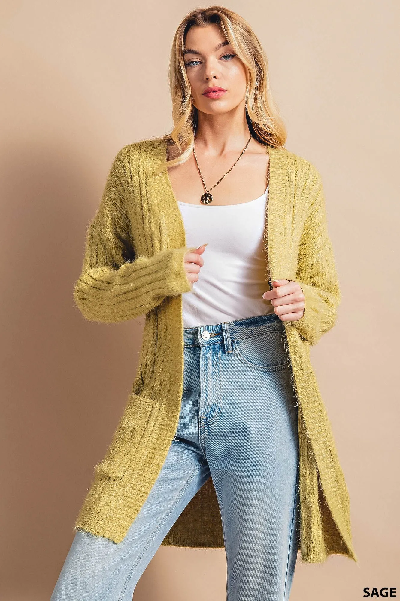 Soft Open Cardigan - sage